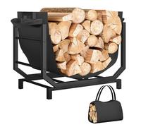 Outsunny Porta Legna per Interni ed Esterni, Portalegna da Interno Rialzato con Borsa da Trasporto Rimovibile in Tessuto Oxford, Legnaia in Metallo, Capacità 50 kg, 53x33x43 cm, Nero