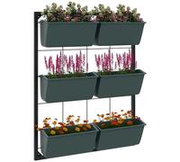 Outsunny Porta Piante da Esterno Verticale a 3 Livelli, 6 Vasi per Piante da Esterno in Plastica con Fori di Drenaggio, Portavasi da Appendere per Fiori ed Erbe Aromatiche, 52x14x66 cm, Verde Scuro