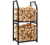 Outsunny Portalegna a 2 Livelli con 3 Ganci Laterali in Acciaio 41x30x81cm Nero