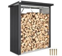 Outsunny Portalegna da Esterno Base Rialzata 150x66.5x150 cm Grigio Scuro | Legnaia da Esterno in Acciaio Zincato, Capanno Casetta Porta Legna, Tetto Inclinato, Montaggio Veloce, 0.77 m²