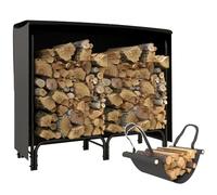 Outsunny Portalegna da Esterno in Metallo 120x36x99 cm Nero | Copertura Impermeabile e Regolabile, Legnaia da Interno con Borsa di Tela