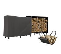 Outsunny Portalegna da Interno ed Esterno in Metallo, Legnaia Regolabile con Copertura Impermeabile e Borsa in Tela, 240x36x99 cm, Nero