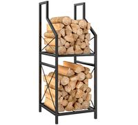 Outsunny Portalegna da Interno Rialzato a 2 Livelli 34x30x80 cm Nero | Legnaia da Interno in Metallo, Porta Legna per Interni ed Esterni, Capacità 60 kg