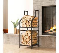 Outsunny Portalegna da Interno Rialzato a 2 Livelli, Legnaia da Interno in Metallo, Porta Legna per Interni ed Esterni, Capacità 60 kg, 34x30x80 cm, Nero Il portalegna Outsunny porta ordine e serenità