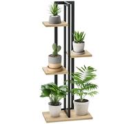 Outsunny Portapiante a 4 Ripiani in Stile Industriale per Interni ed Esterni, Scaffale Porta Piante in Legno di Abete e Metallo, 45x25x110 cm, Nero e Color Legno