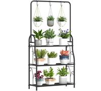 Outsunny Portapiante con Barra Appendiabiti e Ganci a 3 Livelli Nero