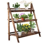 Outsunny Portapiante Pieghevole Portavasi in Legno di Abete con 3 Livelli Scaffale da Esterno per Piante Portafiori 100x37x93cm