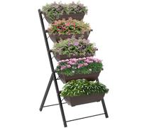 Outsunny Portapiante Rialzato 5 Livelli con 5 Vasi 55x63x120 cm Marrone | con Fori di Drenaggio, Portavasi Verticale, in Acciaio e Plastica
