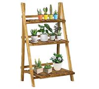 Outsunny Portapiante Scaffale per fiori Portavaso Scaffale per piante 3 livelli a forma di piramide Scala pieghevole in legno per interni, cortile, terrazza, balcone - 60 x 37 x 93 cm marrone