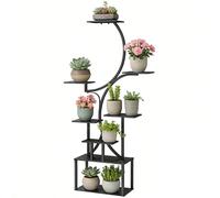 Outsunny Porta Piante a 8 Ripiani a Forma di S, Portavasi da Interno in Metallo per Interni ed Esterni, per Giardino, Balcone, Patio, Soggiorno, 74x26x158.5 cm, Nero