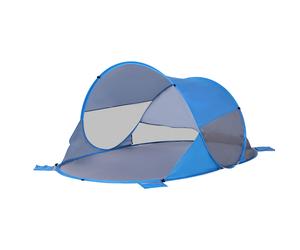 Outsunny Rifugio da spiaggia tenda da spiaggia pieghevole pop-up automatica protezione UV finestra posteriore grande tappeto da terra azzurro