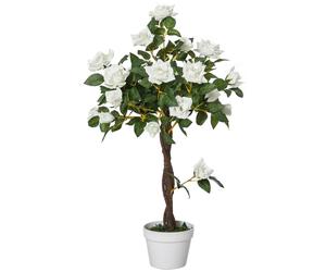 Outsunny Rosa Alberello Artificiale e Vaso Alta 90cm con 21 Fiori