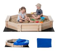 Outsunny Sabbiera per Bambini 3-8 Anni Ottagonale Sedili e Copertura Legno