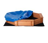 Outsunny Sabbiera per Bambini da Esterno in Legno Ottagonale con Sedili e Copertura, Gioco da Giardino Sabbionaia per Bambini 3-8 Anni, 139.5x139.5x21.5cm, Rosso e Blu