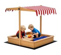 Outsunny Sabbiera per Bambini in Legno, 107.5x107.5x100cm Giallo | Tettuccio Regolabile in Altezza, Gioco da Giardino, Sedute sui Bordi, Vaschette