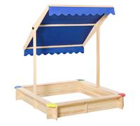 Outsunny Sabbiera per Bambini in Legno con Panca e Tettuccio Parasole