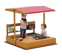 Outsunny Sabbiera per bambini in legno con tetto regolabile, sabbiera per bambini con giocattoli da cucina, ripiano e 2 sedili, gioco per dai 3 ai 7 anni, per cortile, giardino, 114x110x110