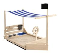 Outsunny Sabbiera per Bambini in Legno con Tettuccio Regolabile, 2 Sedili | Sabbionaia per Bambini, Set da Cucina Giocattolo, Legno di Abete, 180x103x144.5 cm, Colore Legno
