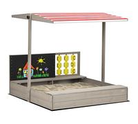 Outsunny Sabbiera quadrata in legno per bambini 114 x 113 x 110 cm con panche, tetto regolabile, tavolo e giochi grigi