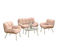 Outsunny Salone da giardino 4 pezzi in resina intrecciata - Cuscino 12 cm ultra spesso mobili da giardino chic - Set terrazza con divano 138 cm, 2 poltrone e tavolino in vetro temperato, beige