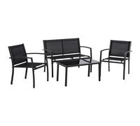 Outsunny Salotto da Esterno, Set 4 Pezzi con 1 Tavolino, 2 Sedie da Giardino e 1 Panca in Metallo, Nero
