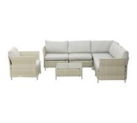 Outsunny Salotto da Giardino 7 Pezzi Modulabile con Tavolino, Poltrona, Poltrona Angolare e 2 Divanetti in Rattan PE con Cuscini, Beige