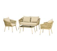 Outsunny Salotto da Esterno da 4 Pezzi, Salottino da Giardino con Divano 2 Posti, 2 Poltrone con Cuscini e Tavolino in Vetro