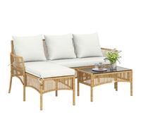 Outsunny Salotto da Giardino Esterno in Rattan 3 Pezzi, Set di Mobili da Giardino con Divano 2 Posti, Chaise Longue, Cuscini Sfoderabili Lavabili, Tavolo in Vetro, Struttura in Acciaio, Naturale/Crema