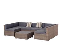 Outsunny Salotto da Giardino Esterno in Rattan da 7 Pezzi, Set di Mobili con Tavolino e Divano Modulabile con Cuscini, Grigio