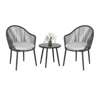 Outsunny Salotto da Giardino in Rattan 2 Poltrone e Tavolino in Vetro Grigio
