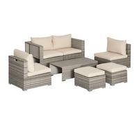 Outsunny Salotto da Giardino in Rattan PE con Poltrone, Tavolini e Sgabelli
