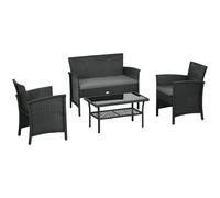 Outsunny Salotto Esterno Rattan PE con Divano, 2 Poltrone e Tavolino Nero Grigio