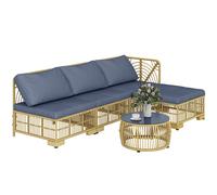 Outsunny Salotto in Rattan da Giardino con Divano, Cuscini e Tavolino Grigio