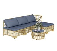 Outsunny Salotto in Rattan per Esterno da 5 Pezzi, Salottino da Giardino con Divano Modulabile, Cuscini e Tavolino da Caffè con Vetro, Grigio
