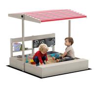Outsunny Sandbox per bambini con baldacchino, pozzo di sabbia in legno con giocattoli da cucina, seduta, per giochi all'aperto di 3-7 anni