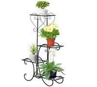 Outsunny Scaffalatura per fiori in metallo a 4 ripiani, per interni ed esterni, balcone, colore nero, 45 x 24,5 x 80 cm