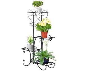 Outsunny Scaffalatura per fiori in metallo a 4 ripiani, per interni ed esterni, balcone, colore nero, 45 x 24,5 x 80 cm
