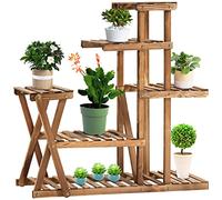 Outsunny Scaffale a fiori in legno supporti per vasi porta piante 6 ripiani - dim. 98 x 28 x 95 cm - Legno di abete trattato carbonizzazione per interni giardino, terrazza balcone