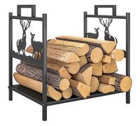 Outsunny Scaffale per legna da ardere per interni, 42,5 x 33,5 x 43 cm, con disegno di renne, supporto per legna da ardere, per camino, stufa, legna da ardere in metallo, colore nero