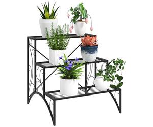 Outsunny Scaffale Porta Piante a 3 Livelli, Porta Piante da Interno ed Esterno, Supporto per Piante in Metallo, 60x60x60 cm, Nero