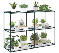 Outsunny Scaffale Porta Piante Verticale a 3 Livelli in Acciaio e Plastica, Porta Vasi per Interni ed Esterni Giardino Balcone, 143x48x100 cm, Verde Scuro