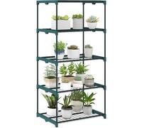 Outsunny Scaffale Porta Piante Verticale a 5 Livelli in Acciaio e Plastica, Porta Vasi per Interni ed Esterni Giardino Balcone, 67x49x138 cm, Verde Scuro