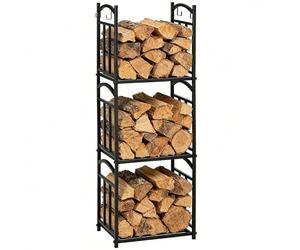 Outsunny Scaffale Portalegna da Esterno e Interno a 3 Livelli, Uso Separato o Impilato, Legnaia in Metallo con Ganci per Attrezzi, Nero