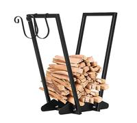 Outsunny Scaffale Portalegna da Esterno e Interno con Ganci in Acciaio, Legnaia Design Moderno con Base Rialzata, 45x32x58cm, Nero