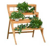 Outsunny Scaletta Portavasi in Legno con 4 Mensole, Scaffale Porta Piante da Esterno, Fioriere per Balconi Arredamento da Giardino e Casa, 90x84x106cm