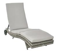 Outsunny Sdraio da Giardino in Rattan PE, Lettino Prendisole con Schienale Regolabile e Cuscino Imbottito, 207x70x70cm, Grigio
