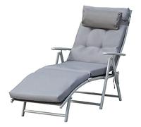 Outsunny Sdraio da Giardino Pieghevole con Materassino e Cuscino, Schienale con 7 Reclinazioni, 137x63.5x100.5cm, Grigio