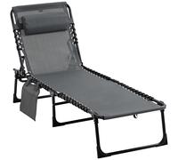 Outsunny Sdraio da Giardino Pieghevole con Schienale Reclinabile su 5 Posizioni e Cuscino, 185x58x30cm, Grigio Aosom Italy