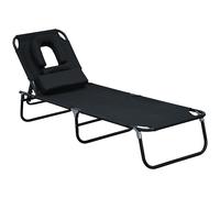 Outsunny Sdraio da Mare Pieghevole Reclinabile su 4 Livelli con Foro per Lettura, Sedia Sdraio Pieghevole, Sedia Sdraio da Giardino, Nero Aosom Italy