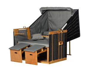 Outsunny Sdraio da Spiaggia Reclinabile a 2 Posti con Tettuccio Parasole e Cassetti, Schienale regolabile in 5 livelli, grigio chiaro Aosom Italy
